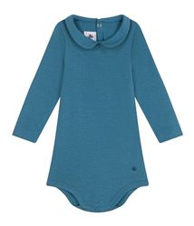 Petit Bateau Baby jongens A094V body met lange mouwen en kraag, blauw polochon, 3 maanden, Blauwe polochon, 3 Maanden