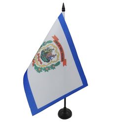 AZ FLAG - Drapeau De Table Virginie occidentale 21x14 cm - Petit Drapeau De L'État Américain De Virginie Occidentale De Bureau 100% Polyester Avec Hampe De 25cm Et Socle En Plastique Noir