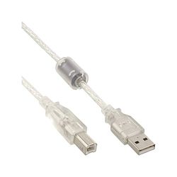 InLine 34510 USB 2.0 kabel, A till B, transparent, med ferritkärna, 1 m