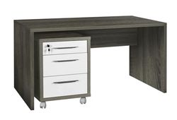 Composad | Bureau et Commode avec 3 tiroirs et Serrure de la Ligne Dessin, Lot de 2 Meubles de Bureau, (LxHxP): 138,20 x 74,50 x 69 cm, Couleur chêne Sonoma et Blanc laqué, fabriqué en Italie