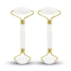 2 rotoli di giada bianca per massaggi facciali - giada Roller in pietra 100% naturale senza trattamento chimico - anti-invecchiamento - riduce le rughe - stimola la circolazione sanguigna - Sun & Sia