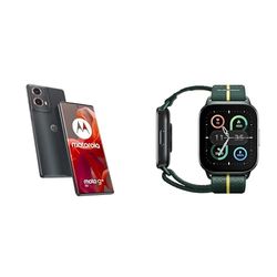 Moto G85 Urban Grey and Moto watch fit, PANTONE Trekking Green