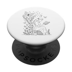 Libro de lectura Line Art Girl Floral Butterfly Fantasy Bookworm PopSockets PopGrip Adhesivo