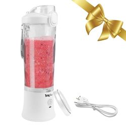 Total Chef Portable Mini Blender Cordless Personal Smoothie Maker 600ml Fruit Veggie Juicer Cup with Lid 6 Blades USB Rechargeable Ideal for Baby Food Gym Travel Sport On The Move Home Office White