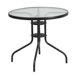 Flash Furniture Mobili Flash Tavolo da Patio 31.5RD, Acciaio Legato di Vetro di plastica, Trasparente/Nero, 31.5" Round