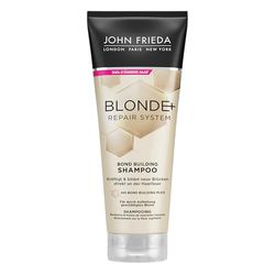 John Frieda Blonde+ Repair System Shampooing – Bond Building – Contenu : 250 ml – Pour cheveux abîmés par éclaircissement – Avec Bond Building Plex