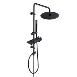 Görbach Columna Ducha Hidromasaje sin Grifo Negra Barra Ducha en Acero Inoxidable de Altura Adjustable Set Ducha con Ducha Mano,Estante y Alcachofa Cabezal Ducha D25cm