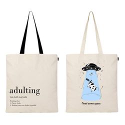 Eco Right Aesthetic Canvas Tote Bag for Women, Cute, Trendy and Reusable, Cotton Bags for School, Shopping, Gym, Library and Beach, Perfect for Groceries