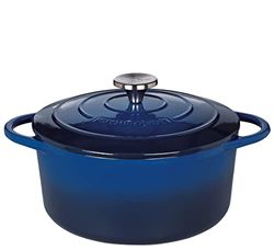 Küchenprofi Cast Iron Roasting Dish with Lid, Blue/Black Inside, 24 cm, Casserole Dish, Dutch Oven, Bread Baking Pan, Enamelled, for All Hobs (Including Induction), for Stewing, Baking, Roasting