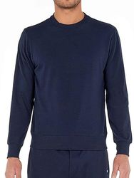 JPING Heren Sport Lounge Sweat Shirt Pyjama Top, Bleu Marine, Standaard