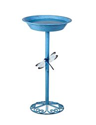 Bain d'oiseaux pour l'extérieur - 64,9 cm de Hauteur - Mangeoire à Oiseaux en métal avec Libellule pour décoration de Jardin, Cour et pelouse, Bleu