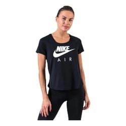 Nike W NK Air SS Top Mesh Playeras, Mujer, Black/White, XL