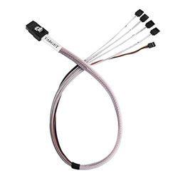 SilverStone SST-CPS03-RE - Mini-SAS SFF-8087 36 broches (cible) vers SATA 7 broches x 4 (boîtier) avec câble à bande latérale (SGPIO), 50 cm
