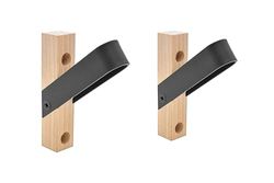 Cime - Sam Coat Hook - Set of 2 Wall Hooks for Storage and Decoration. Colour: Black - Wood and Black Steel Design. L.16 - H.10 cm and D.2 cm