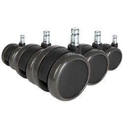 hjh OFFICE 619028 Stol på hjul Svart 5x ROLO FREE 10mm/65mm Hårda golv - 5-pack, Högkvalitativa hjul utan bromsar för hårda golv som parkett, laminat, klinker eller stengolv, Tillverkad i Tyskland