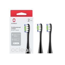 Oclean Brossettes de recharge professional B02, Têtes de brosse de rechange, adaptées à toutes les brosses électriques Ocean pour adultes, poils DuPont, Tête de brosse en forme de W, 2 pcs, Noir