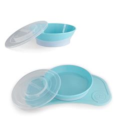 Twistshake Barnservis Set Mini + Skål | Click-Mat Mini (31x17cm) + Barntallrik + Barnskål | BPA-fri Tallrik, Skål och Bordsunderlägg | Träningstallrik | Blå