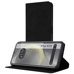 Custodia a libro in ecopelle con porta carte di credito per Samsung Galaxy S24+ Plus 5G, colore nero