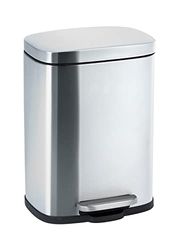 WENKO Leno Pedal Bin Stainless Steel Cosmetic Bin 5 L Matt Silver 21.5 x 19 x 29.5 cm