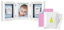 Pearhead P63006 Pasgeboren Baby Handafdruk en Voetafdruk Deluxe fotolijst & No Bake Impression Kit, Eerstejaars aandenken, Wit