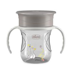 Chicco Perfect Cup Premier Children's Cup 200 ml, 1 Cup 12+ Months Baby Bottle for Learning to Drink, with 360° Silicone Membrane and Removable Handles, BPA-Free, Grey