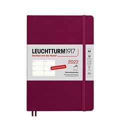 LEUCHTTURM1917 363607 Weekly Calendar 2022 Softcover Medium (A5), 12 Months, Port Red, German