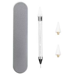 OOTDAY Dual Ended Rhinestone Dotting Pen Picker Rhinestone Tool Dotting Picker with 2 Extra Wax Tips for Crystals, Gems, Stones, White
