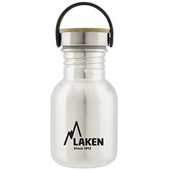 Laken Basic Borraccia in Acciaio Inossidabile, Bottiglia d'acqua con Tappo a Vite in Acciaio e Bamboo, Bocca Larga, 350ml, Argento