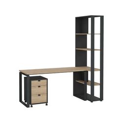 Dmora Severine Desk, Multipurpose Writing Desk, Office Table for PC Holder, Worktop, 184 x 80 x H 205 cm, Oak and Grey