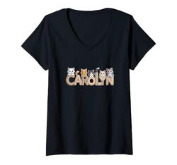 Womens Carolyn Cat Trees - Personalized Cute Name Word Art V-Neck T-Shirt