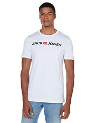 JACK & JONES Heren T-shirt slim fit met opdruk in 3- of 6-delige mix pack/set met ronde hals merk Sale S M L XL XXL, Verpakking van 3 (1 x Navy Blazer, 1 x Wit, 1 x Zwart), L