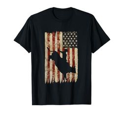 Rodeo Bull cavalcando bandiera americana retrò occidentale Maglietta