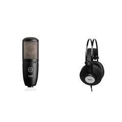 AKG Pacchetto P220 Microfono di Registrazione a Vero Condensatore a Diaframma Largo ad Alte Prestazioni + K72 Cuffie di Monitoraggio Chiuse Leggere ad Alte Prestazioni