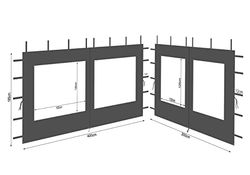 QUICK STAR 2 zijpanelen van polyester met raam 300/400x195cm voor paviljoen 3x4m zijwand antraciet RAL 7012 waterdicht