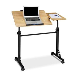 Relaxdays 10020807 Table ordinateur portable hauteur réglable roues table bout de canapé lit bois- jaune - HxlxP : 110 x 100 x 50 cm