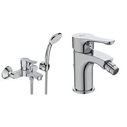 Ideal Standard BC676AA Alpha Miscelatore esterno vasca doccia, con accessori, cromato & BC652AA Alpha Miscelatore bidet, cromato