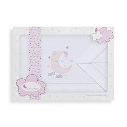 Parure de Draps pour Bercau 3Pcs (60x120 cm) - Modèle Luna Universo Blanc et rose