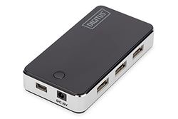 DIGITUS Concentrateur USB - 7 ports - USB 2.0 - 7x USB-A - 480 Mbit/s - 1x USB-B mini - câble USB-A vers mini USB-B et adaptateur secteur inclus - Plug & Play - noir