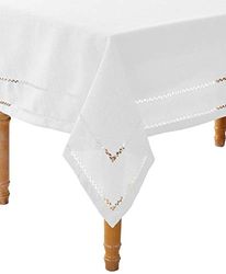 Hem Stitch Embroidered Vintage Design Tablecloth White 68" by 108" Oblong/Rectangle