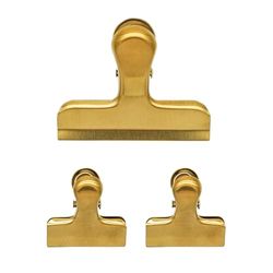 Fackelmann Stainless Steel Bag Clips, Set of 3, Reusable Food Sealing Clips, Gold