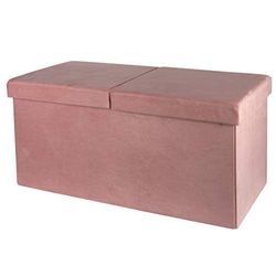 Baroni Home Cassapanca Pieghevole, Contenitore Portaoggetti, Pouf Poggiapiedi Velluto Rosa Cipria 76x38x38 cm