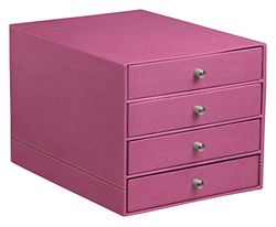 RHODIA 194581C - Organizador de archivos de 4 cajones fucsia - 24,8 x 32,7 x 22,8 cm - Pespuntes naranjas - Exterior de piel sintética - Organización de oficina y almacenamiento de diseño