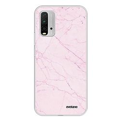 Evetane Beschermhoes, compatibel met Xiaomi Redmi 9T, zacht, siliconen, robuust, ultradun, transparant, marmer, roze, modieus motief
