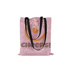 Bonamaison Printed Tote Bag, Reusable Grocery Bag, Shopping Bag, Machine Washable, Foldable, Canvas Cloth Bag with Black Handles, Size: 48x55 Cm