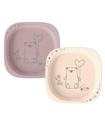 nip Green Eco baby- och barntallrik, mikrovågsugns- och diskmaskinssäker, extra platt och perfekt för matstart, BPA-fri, utan melamin, hållbar, set om 2, djurmotiv, rosa