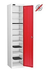Single Door 10 Shelf MEDIA Storage Locker, Red, Hasp Lock
