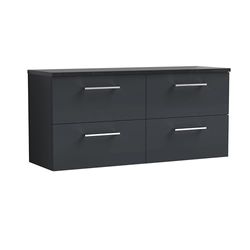 nuie ARN1424LSB2 Arno Modern Bathroom Wall Hung 4 Close Drawer Vanity Unit and Sparkling Laminate Worktop, 1200mm, Soft Black