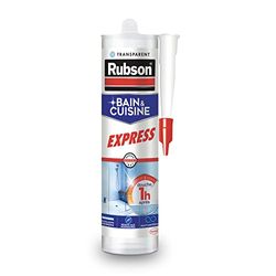 Rubson Mastic Bain & Cuisine Express , Joint silicone longue durée résistant aux moisissures, Mastic sanitaire étanche facile d’utilisation séchage en 1h, transparent, 280 ml