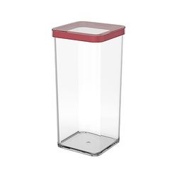 Rotho Loft Caixa de armazenamento quadrada de 1,5 l com tampa e selo, plástico (SAN) sem BPA, transparente/vermelho, 1,5 l (10,0 x 10,0 x 21,4 cm)