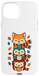 Foulard d'automne Motif Renard, Chouette, hérisson, Cacao Chaud Coque pour iPhone 15 Plus